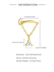 1pc 925 Sterling Silver Colorful Gemstone 3-Leaf Flower Stud Earrings, Classic Hypoallergenic Flat Back Ear Cuff Earrings, Suitable For Daily Wear, Wedding, Engagement, Fine Jewelry - Multicolor - View 20