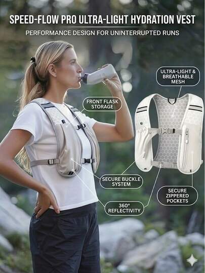 เสื้อกล้ามระบายอากาศน้ำหนักเบา, เสื้อกั๊กวิ่งสะท้อนแสงเพื่อความปลอดภัย (กีฬายูนิเซกส์ กลางแจ้ง, เดินป่า, อุปกรณ์เสริมชายหาด | กระเป๋าใส่ขวดน้ำ | เสื้อกั๊กวิ่ง)