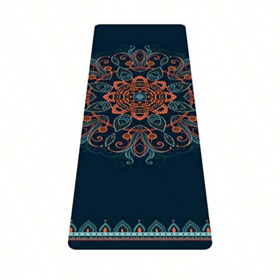 nuveti Alfombrilla de yoga de viaje impresa de 1/16 pulgadas de grosor antideslizante con bolsa de transporte plegable ligera de gamuza y goma natural para yoga pilates y fitness 72 pulgadas de largo x 24 pulgadas de ancho x 1.5 mm - Azul / Patchwork - Ver 1