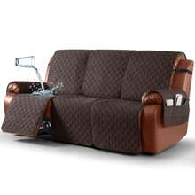 Waterproof Recliner Sofa Covers Couch Covers for Reclining Couches 1-Piece Reclining Couch Cover Washable Furniture Protector with Elastic Straps Pocket for Pets Chocolate 3 Seater - Chocolate - Ver 2