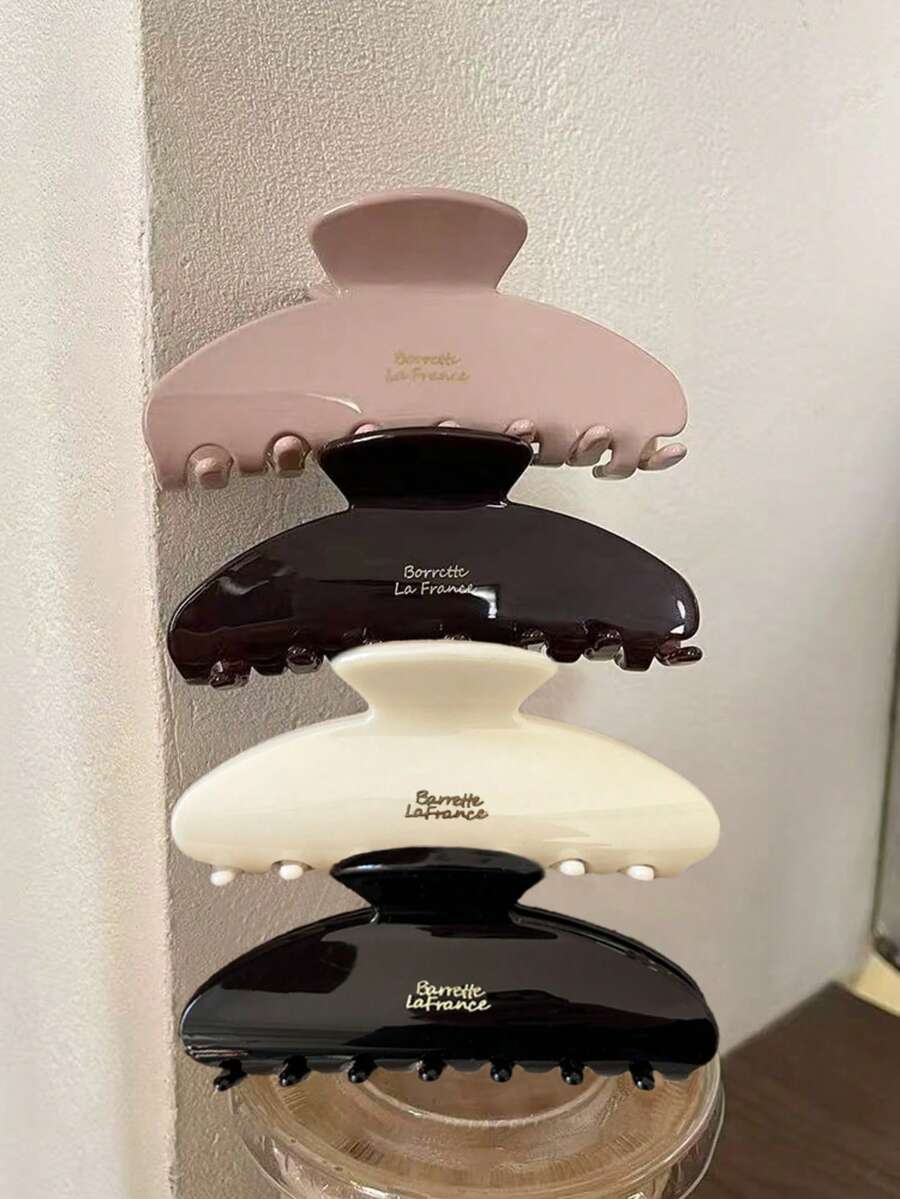 4个/1个 4.48英寸/11.4厘米 黑色、白色、棕色、粉色 轻质塑料发夹，时尚百搭 优雅简约纯色发爪，适合日常佩戴、休闲、派对、通勤、海滩、度假、马尾辫、发髻等发型，也可用于洗脸/洗头、化妆等场合，是理想的配饰。（字母标签为单面，无特定含义，仅作装饰用途）夏季发饰 沙滩发夹 度假 - 彩色 - 查看 1