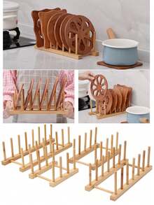 立式竹木碗碟晾干架，厨房抽屉收纳架 - 带盖碗碟架，节省橱柜空间，带沥水功能，可存放盘子、锅盖、碗、杯子和书籍，保持厨具干燥 - 彩色 - 查看 7