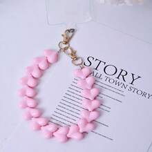 心形亚克力树脂钥匙扣，时尚亚克力心形手机挂绳，情人节心形串珠手机挂绳，手提包链 - 彩色 - 查看 3