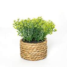 小型仿真盆栽：人造植物搭配手工编织的海草花盆，室内乡村春季装饰，尤加利植物，适用于家居、浴室、办公室、书架、桌面、房间装饰 - 彩色 - 查看 10