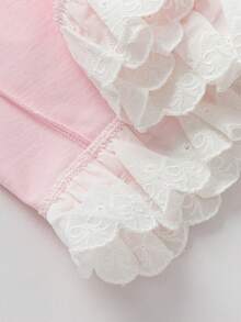 Balabala 女童夏季短袖T恤，荷叶边下摆，精致刺绣圆领上衣，新品上市 - 白紅色 - 查看 8