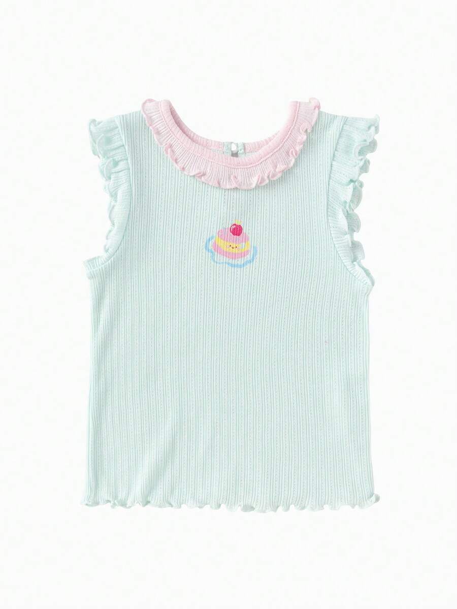 Áo tank top không tay cho bé gái mùa hè 2026, mẫu mới về, kiểu dáng thường ngày, thích hợp mặc ngoài. - hồng xanh - Xem 1