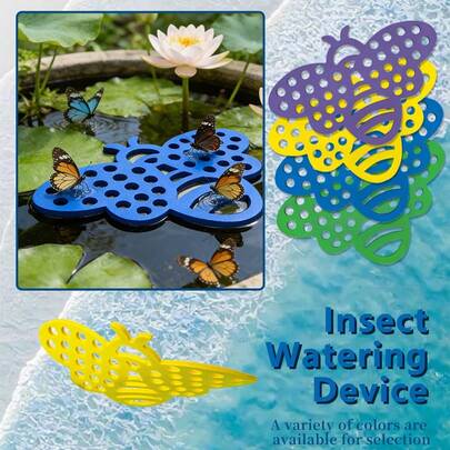 Bình nước cho côn trùng hình con ong nhiều màu (xanh lá, vàng, tím, xanh dương), trạm nước nổi cho ong, bệ uống nước cho ong, bướm, chuồn chuồn và các loại côn trùng khác.