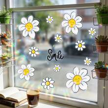 1/2pcs Colorful Floral Electrostatic Window Cling. Smiling Flowers And A "Smile" Sign Design. Removable And Waterproof PVC. Suitable For Home Decoration In Living Rooms, Bedrooms, And Bathrooms. - Multicolor - View 5