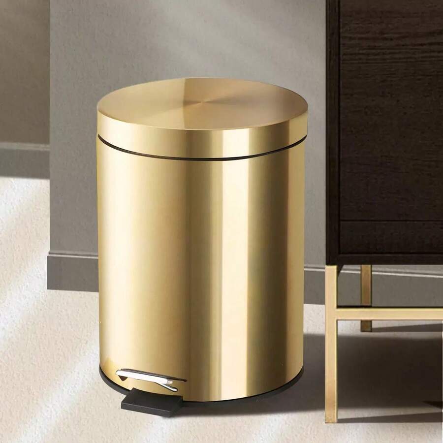5升金属盖垃圾桶，防水脚踏静音垃圾桶，适用于酒店、浴室、厨房、家庭使用 - 香檳色 - 查看 1