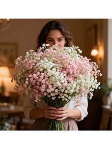 100 bông hoa baby's breath nhân tạo, màu trắng và hồng, hoa giả dùng để trang trí nhà cửa, bàn làm việc, tự tay cắm hoa, trang trí đám cưới và tiệc tùng, trang trí sân vườn trong nhà và ngoài trời. - Trắng Hồng - Xem 9