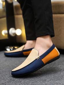 Mocasines slip-on bicolor azul y naranja, diseño de nicho, elevan instantáneamente tu apariencia para ir al trabajo o a una cita - Beis - Ver 7