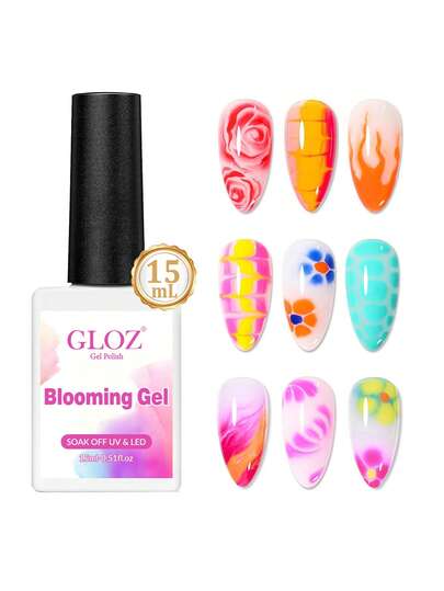 GLOZ 1瓶15毫升透明绽放凝胶指甲油，可卸除UV/LED绽放凝胶指甲油，可打造扎染效果，适用于美甲、大理石纹、天然石材、水彩扎染等，圣诞美甲油
