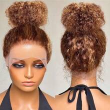 Highlight 360 Lace Front Wigs Human Hair P4/27 Deep Wave Ombre Honey Blonde Wig Human Hair 250% Density 13x6 HD Transparnet Lace Frontal Wig Glueless Hidden Strap 360 Full Lace Frontal Wig 13x4 Deep Curly Pre Plucked With Baby Hair For Women - S4/27 - 查看 3