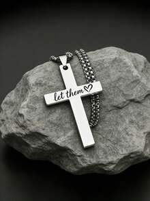 suteyi Inspirational "Make Them Love Me" Cross Necklace, Faith-Themed Jewelry Gift, Durable Stainless Steel For Men - Multicolor - View 5