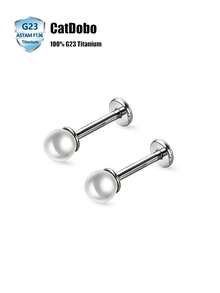 CatDObo 2件装 F136 钛合金饰品 珍珠优雅低敏耳软骨内牙唇钉 G23 钛合金穿刺饰品 - 珍珠耳環 - 查看 5