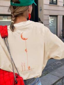 女士夏季流行字母印花宽松休闲T恤，百搭日常休闲装，度假穿搭 - 杏色 - 查看 6