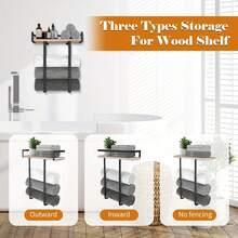 Wall-Mounted Towel Rack With Wooden Shelf Easy Installation Includes All Hardware Multi-Purpose Towel Organiser For Bathroom Kitchen Entryway Small Flat Home Daily Organisation - 黑色 - 查看 4