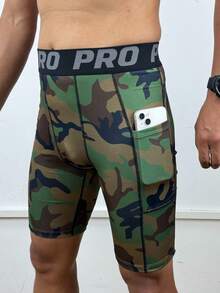 Men's Camouflage Print Letter Basketball Sports Elastic Quick-Dry Breathable Skinny Leggings, Boyfriend Style - Army Green - View 2