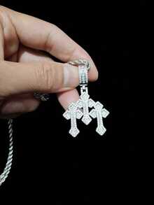 1pc Cubic Zirconia Cross Pendant & 1pc Stainless Steel Twisted Chain Necklace, Unisex Hip Hop Punk Pendant Necklace, Fashionable Vintage Jewelry, Suitable For Daily Wear Or Party, Gift For Valentine - 黃金 - 查看 6