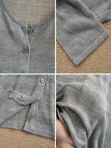 Women's Lightweight Sheer Design Long Sleeve Knit Sweater, Slimming, Spring/Summer - Grey - View 8