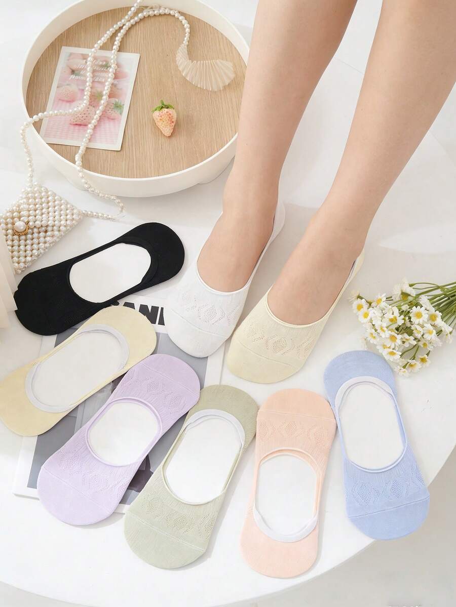 1/3/5 Paar zufällige Farbe Damen Versteckte Socken, atmungsaktive rutschfeste Lüfterschocken - Verschiedenfarbig - Übersicht 1