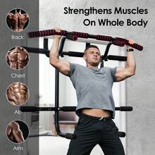 COSTWAY Doorway Pull Up Bar Strength Training With Power Ropes And Foam Padded Handles, Black - Black - View 6