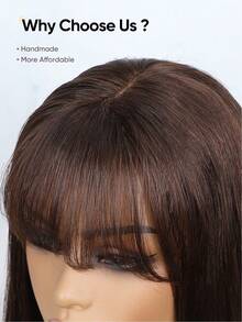 Jessie's Wig 预剪式 4x4 蕾丝直发无胶假发，带刘海，真人发，即戴即走，180% 密度，100% 真人发，16-26 英寸，巧克力棕色，4# - S4 - 查看 7