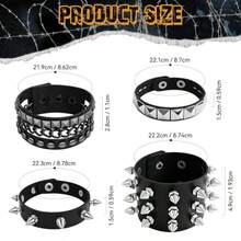1/4 件套黑色哥特式 PU 皮革铆钉朋克派对男女手链 - 黑色#1 - 查看 4