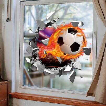 1pc Cool Football Crashing Wall Decal Sticker, DIY Self-Adhesive Removable Wall Decor, Easy To Install, Suitable For Bedroom, Living Room, Game Room