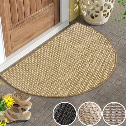 1pc Dual-Tone Jute Half-Round Doormat, Thick Faux Jute Garden Mat, Durable Outdoor Kitchen Mat, Machine Washable, Summer Cat Scratch Mat, Suitable For Living Room, Entryway, Outdoor Porch, Bathroom, Kitchen, Bedroom, Washable Carpet