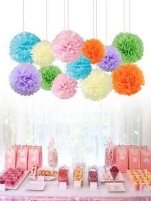 10/20pcs Random Color Vibrant 8-Inch Paper Flower Balls Decorations, Suitable For Mother's Day Party, Birthday Celebration, Wedding, Outdoor Decor - Multicolor - View 2