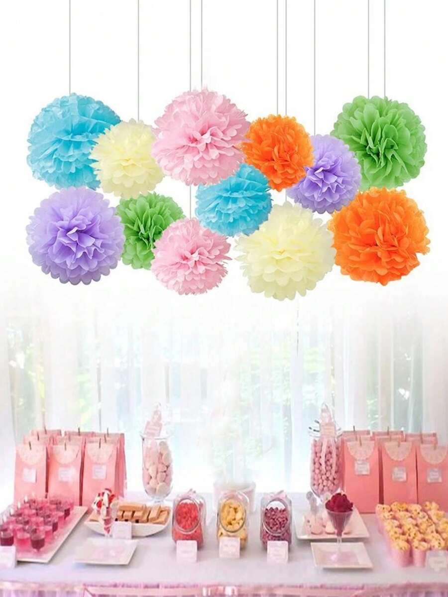 10/20pcs Random Color Vibrant 8-Inch Paper Flower Balls Decorations, Suitable For Mother's Day Party, Birthday Celebration, Wedding, Outdoor Decor
