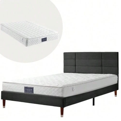 Upholstered Bed, Double Bed With Slatted Base, 140x200cm Upholstered Bed Frame With Headboard, In Velvet, For Adults & Teenagers (With Spring Mattress) - Black - View 1