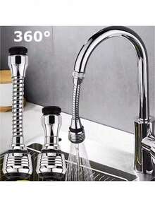 1pc Stainless Steel Kitchen Faucet Water Saving Sprayer Attachment With 360 Degree Rotation And Splash Guard, Suitable For Kitchen And Bathroom Faucets - Silver - View 8