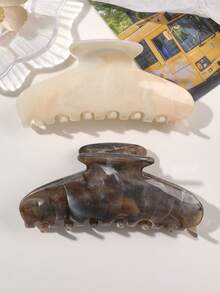 2个/套 大理石纹扎染纯色半圆形发爪夹，亮面，大号发爪设计，优雅复古法式风格，适合休闲、办公、下午茶、旅行、夏季海滩度假等场合，是理想的夏季发饰和节日发夹。 - 彩色 - 查看 4