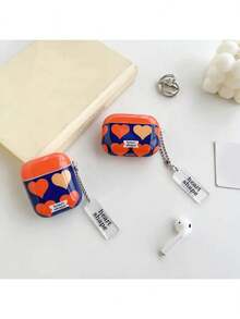 Heart-Shaped Bluetooth Earphone Case, Orange Earphone Box With Keychain, Suitable For Apple 1, 2, 3 Pro Protective Cover - Multicolor - View 3