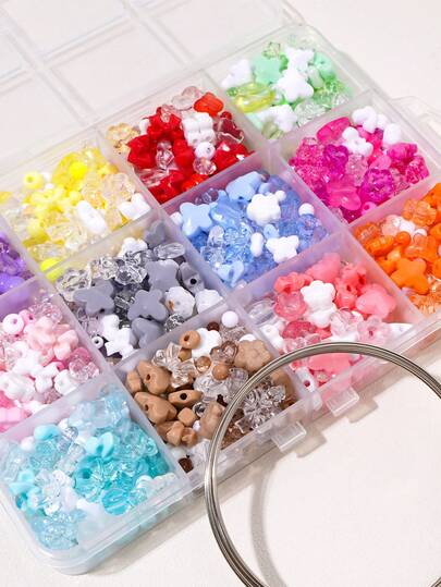 beadia 10克/包，2.5-10毫米什锦亮面亚克力珠，形状多样，如花朵、蝴蝶结、圆珠和叶子，有黑色、白色、紫色和多种颜色可选，非常适合制作珠宝、手链、项链和发饰。