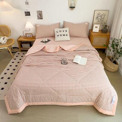 1 szt. lekka, oddychająca kołdra w kratę, letni koc chłodzący, koc klimatyzacyjny (poszewka na poduszkę i prześcieradło nie są dołączone), dostępne w wielu kolorach, miękka i oddychająca pościel, odpowiednia do sypialni, pokoju gościnnego, podróży, w nowoczesnym stylu, łatwa w pielęgnacji, zmywalna narzuta na łóżko