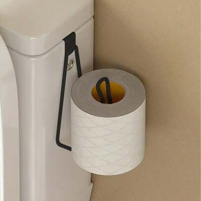 1 Stück wandmontierter Toilettenpapierhalter über dem Wassertank, Metall Toilettenpapierrollenhalter, ohne Bohren konzipiert, einfach zu installieren, platzsparend, für Badezimmer Aufbewahrung und Organisation - Schwarz