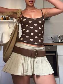 Women's Polka Dot Casual Fitted Camisole, Street Style For Daily, Vacation, Party Summer - Brown - View 2