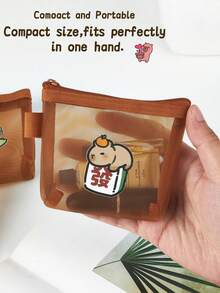 Mini Capybara Mesh Pencil Storage Bag, Portable Pouch For Pens Erasers, Cartoon Design Simple Transparent Pocket, Coin Purse Storage Pouch - Mesh Bag - View 2
