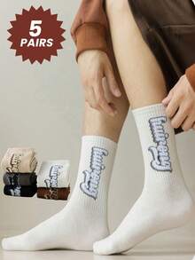 5双男女通用复古字母船袜 | 四季皆宜的中性休闲袜 - 彩色 - 查看 7