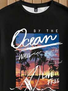 Frete grátis para este item. Camiseta masculina de manga curta VIVINTIMO, tamanho padrão, estampa gráfica moderna e casual, grafite, coqueiro, paisagem e letras, ideal para o verão, férias ao ar livre, praia, cidade, saídas, festas, uma peça essencial para combinar com tudo, adequada para casais e famílias, camiseta com estampa de coqueiro, camiseta masculina para praia. Item de . - Preto - Ver 3