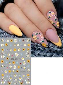 2pcs Daisy Blooming Flower Spring Nail Art Sticker Watercolor Wildflowers Five-Petaled Flower Summer Nail Slider Wedding Nail Supplies Nail Art Design Decor Accessories - Multicolor - View 4