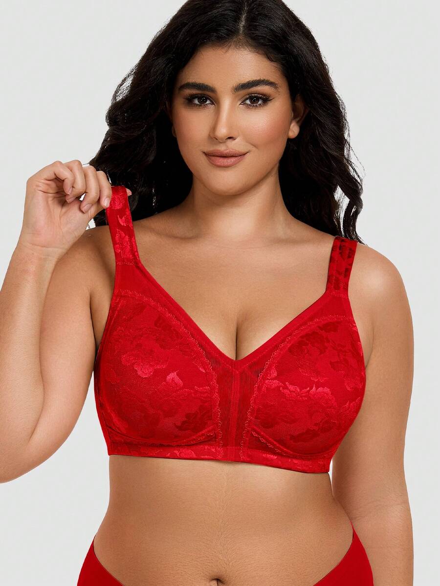 Plus Size Wireless Soft Comfortable Jacquard Full Coverage Unpadded Everyday Bra