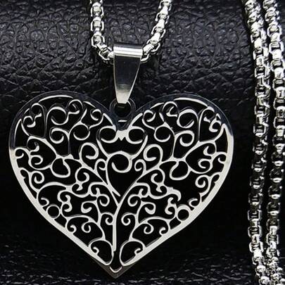 1 pieza Collar con colgante de corazón hueco de acero inoxidable