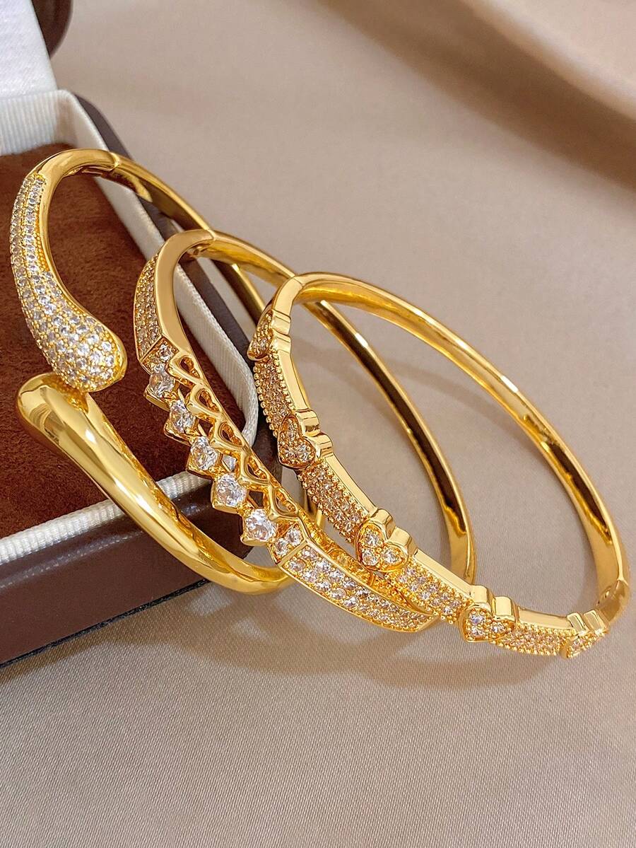 Bộ vòng tay mạ vàng 18K chống phai màu, hình trái tim lấp lánh đính đá Zirconia, kiểu thắt nút xoắn, quà tặng cho mẹ, thích hợp đeo hàng ngày, đám cưới, đi biển, trang sức đi biển, quà tặng Ngày của Mẹ, quà tặng Ngày Valentine, mùa xuân, phụ kiện cưới, phụ kiện mùa hè. - Nhiều màu - Xem 1