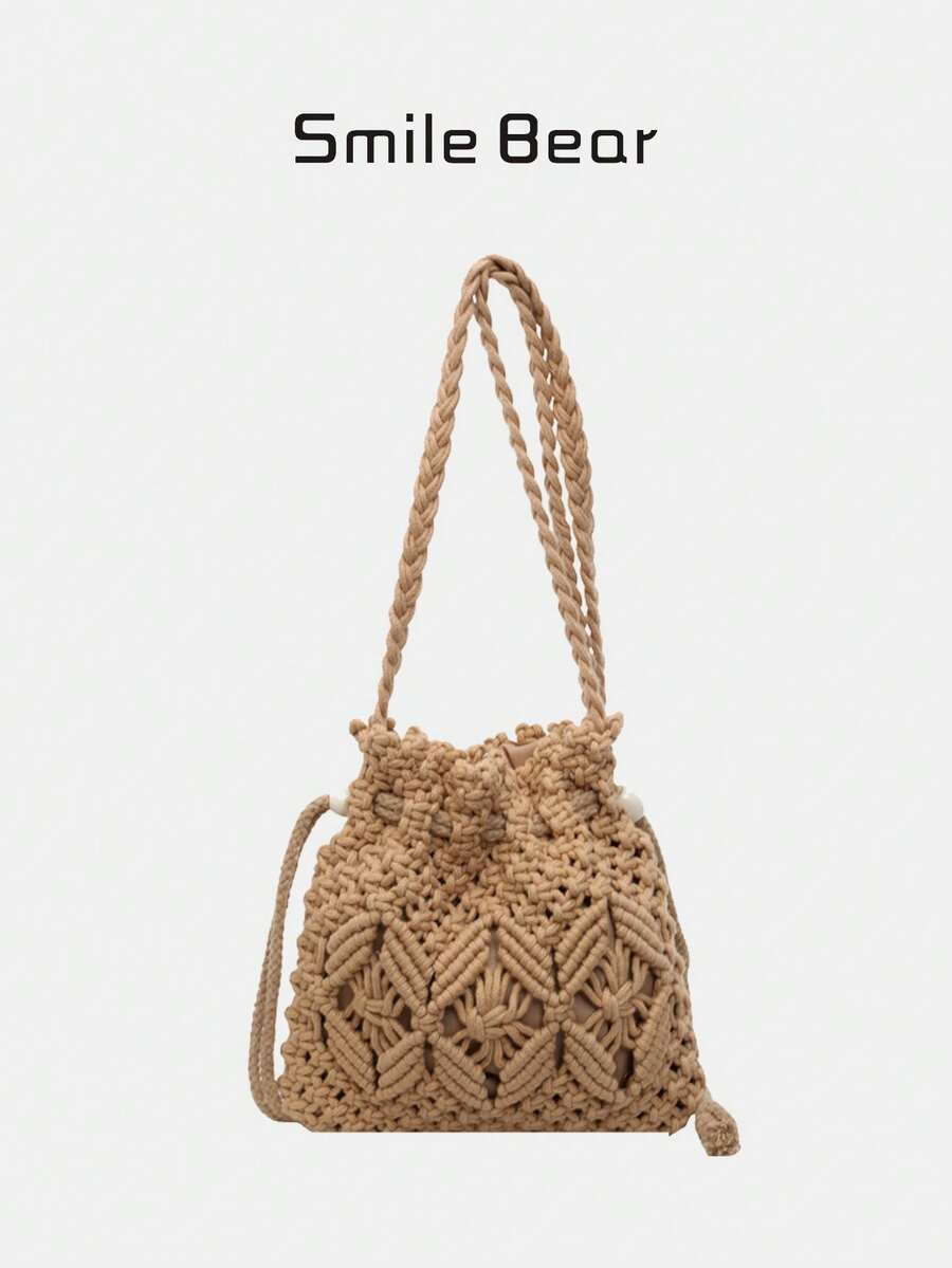 Small Design With Unique Style, Cross-Slung Shoulder Dual-Purpose Versatile, Bucket Shape Storage Practical, Hollowed-Out Technology Fresh And Chic, Beach Vacation Travel Suitable, Simple Fashion To Show Lazy Atmosphere Sense,