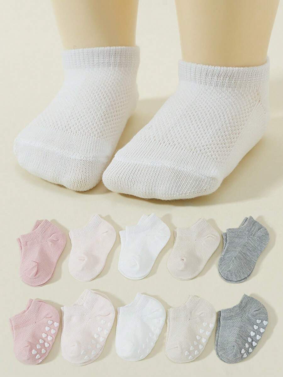 10双装春夏婴儿袜,欧美风防滑爱心网眼船袜 - 彩色 - 查看 1