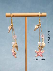 1 par de pendientes de verano minimalistas con concha de caracol y estrella de mar, pendientes de concha coloridos, ganchos de oreja con estrella de mar y borla, ganchos de oreja bohemios de concha, joyería, festival, elegante - Multicolor - Ver 4